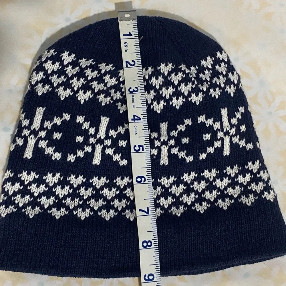 Navy and White Knit Beanie